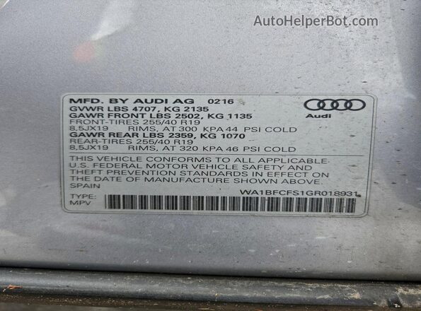WA1BFCFS1GR018931 2016 AUDI Q3 Серебряный Вид подкапотного пространства