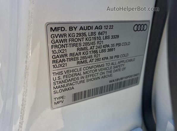 WA1BVBF10PD013401 2023 AUDI Q8 Белый Вид наклейки с VIN-кодом