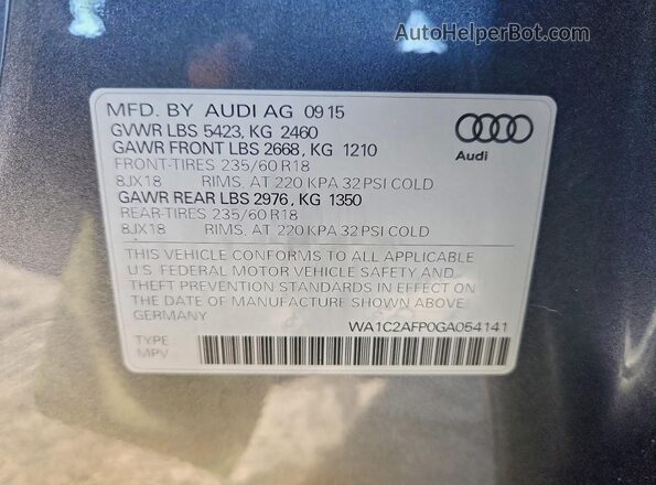 WA1C2AFP0GA054141 2016 AUDI Q5 Gray VIN կոդի պիտակի տեսք