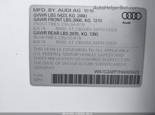 WA1C2AFP7HA063422 2017 AUDI Q5 White Widok komory silnika