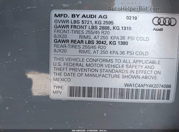 WA1C4AFY4K2074088 2019 AUDI SQ5 Серый Вид подкапотного пространства