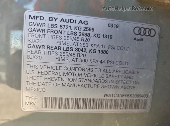 WA1C4AFY6K2089403 2019 AUDI SQ5 Серый Вид наклейки с VIN-кодом