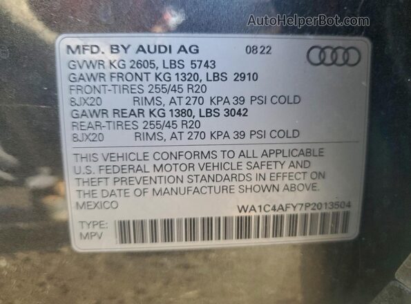 WA1C4AFY7P2013504 2023 AUDI SQ5 Серый Вид наклейки с VIN-кодом