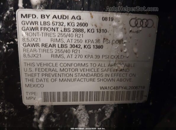 WA1C4BFY4L2006719 2020 AUDI SQ5 Черный Вид подкапотного пространства