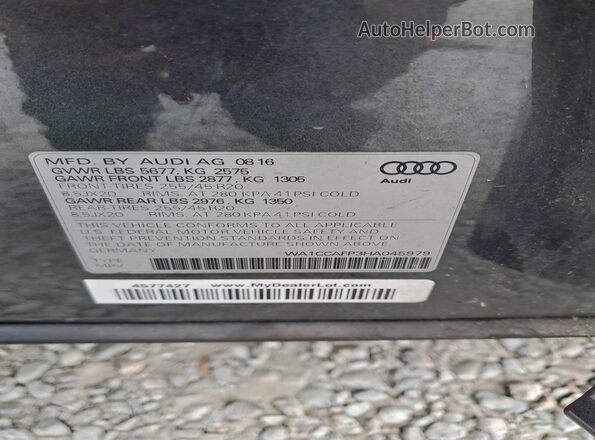 WA1CCAFP3HA045979 2017 AUDI SQ5 Gray VIN კოდის სტიკერის ხედი