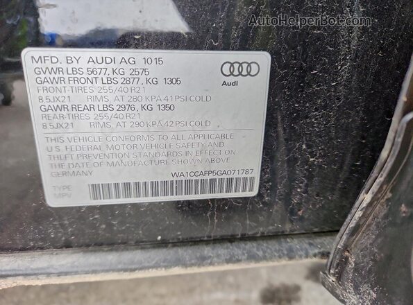 WA1CCAFP5GA071787 2016 AUDI SQ5 Black Widok komory silnika
