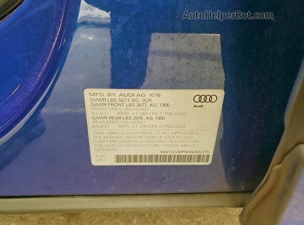 WA1CCAFP5HA065375 2017 AUDI SQ5 Blue VIN sticker view