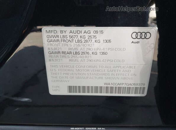 WA1CCAFP7GA059379 2016 AUDI SQ5 Black Vista del compartimento del motor
