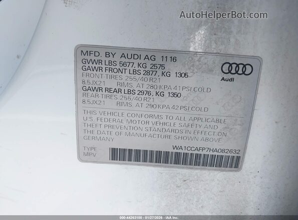 WA1CCAFP7HA082632 2017 AUDI SQ5 White ძრავის განყოფილების ხედი
