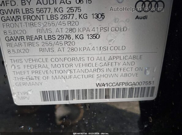 WA1CCAFP8GA007551 2016 AUDI SQ5 Black Widok komory silnika