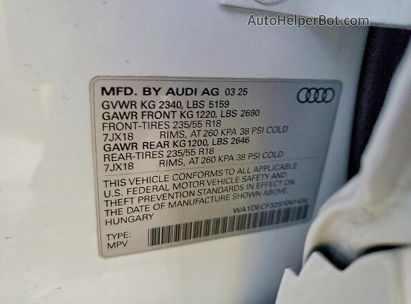 WA1DECF32S1061430 2025 AUDI Q3 Белый Вид наклейки с VIN-кодом