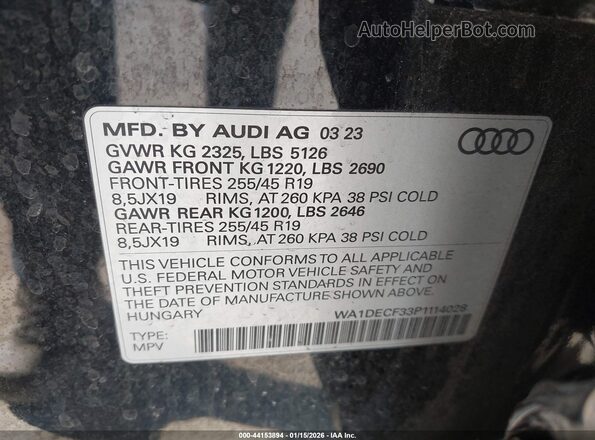 WA1DECF33P1114028 2023 AUDI Q3 Черный Вид подкапотного пространства