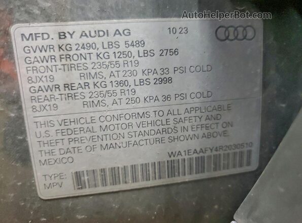 WA1EAAFY4R2030510 2024 AUDI Q5 Серый Вид наклейки с VIN-кодом