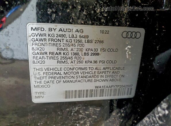 WA1EAAFY7P2042597 2023 AUDI Q5 Black Вид наклейки з VIN-кодом