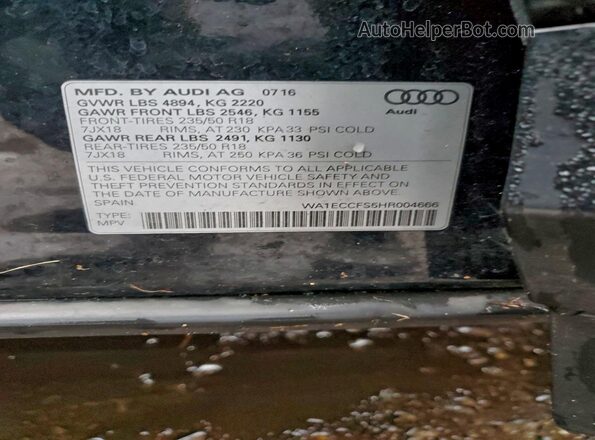 WA1ECCFS5HR004666 2017 AUDI Q3 Черный Панорамный вид салона 360°