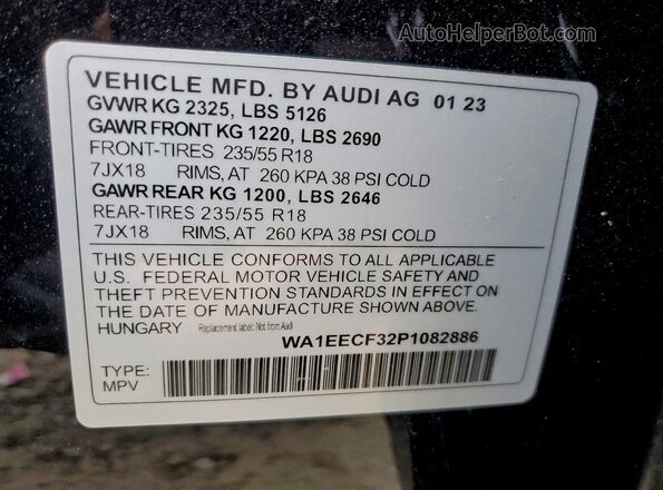 WA1EECF32P1082886 2023 AUDI Q3 Black Widok naklejki z numerem VIN
