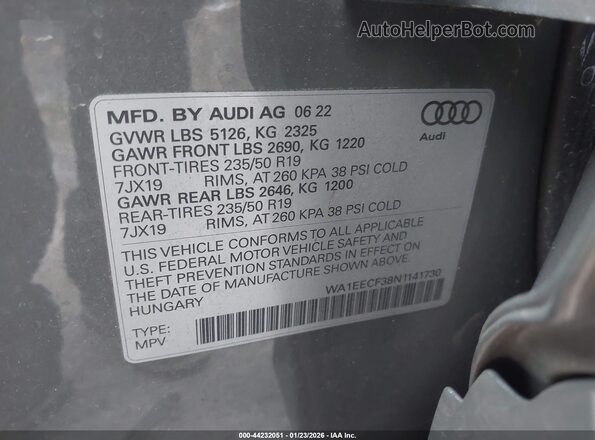 WA1EECF38N1141730 2022 AUDI Q3 Серый Вид подкапотного пространства