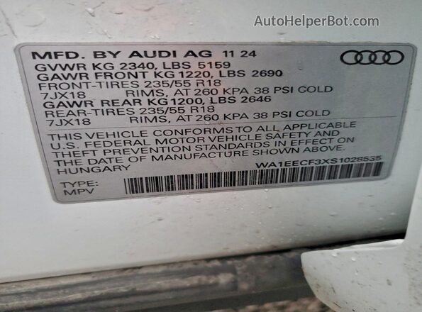 WA1EECF3XS1028535 2025 AUDI Q3 White Вид наклейки з VIN-кодом