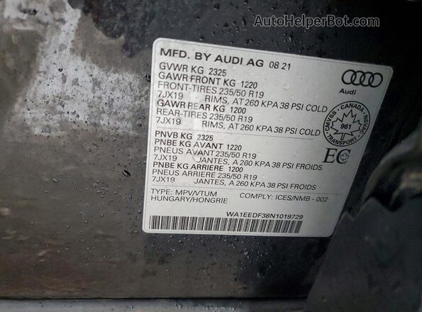 WA1EEDF38N1019729 2022 AUDI Q3 Black Widok wnętrza 360 stopni