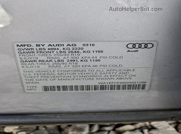 WA1EFCFS0GR021266 2016 AUDI Q3 Silver Widok naklejki z numerem VIN