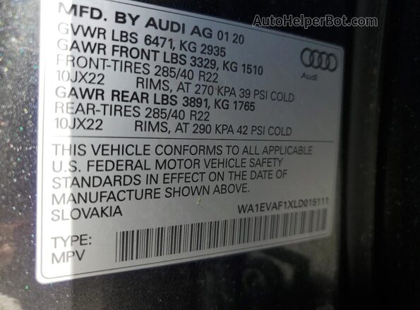 WA1EVAF1XLD015111 2020 AUDI Q8 Gray Engine compartment view