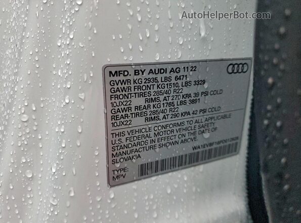 WA1EVBF16PD012928 2023 AUDI Q8 Белый Вид наклейки с VIN-кодом