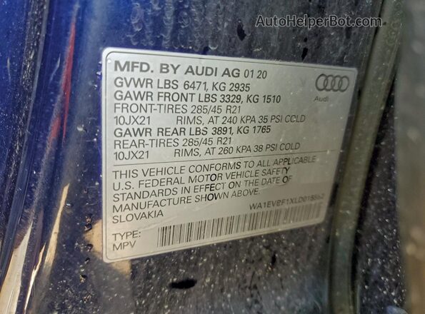 WA1EVBF1XLD015552 2020 AUDI Q8 Синий Вид наклейки с VIN-кодом