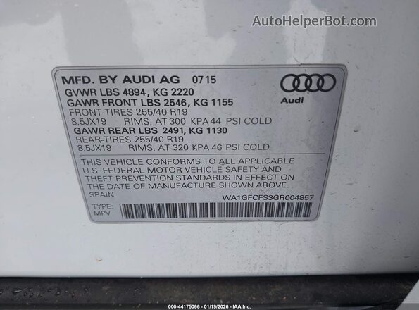 WA1GFCFS3GR004857 2016 AUDI Q3 Белый Вид подкапотного пространства