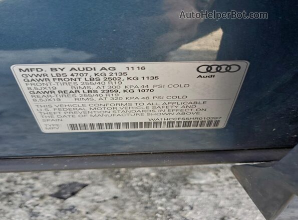WA1HCCFS5HR010397 2017 AUDI Q3 Blue Widok naklejki z numerem VIN