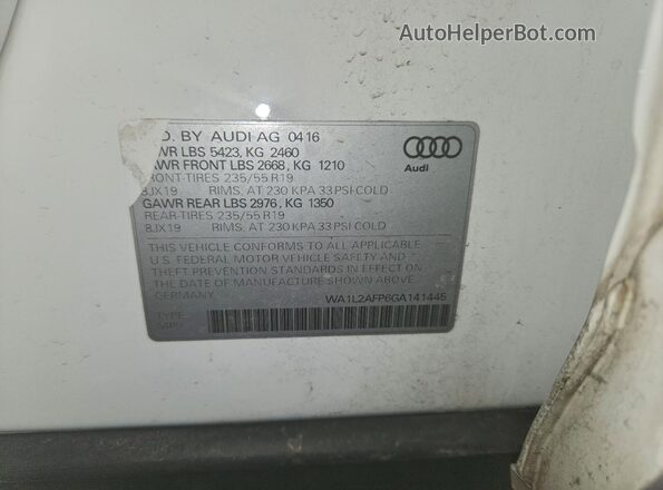 WA1L2AFP6GA141445 2016 AUDI Q5 White ძრავის განყოფილების ხედი
