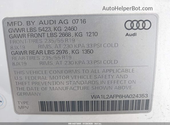 WA1L2AFP6HA024353 2017 AUDI Q5 Белый Вид подкапотного пространства