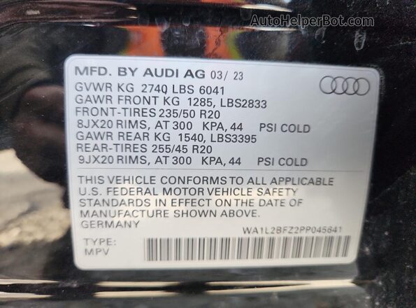 WA1L2BFZ2PP045641 2023 AUDI Q4 Black Vista de la etiqueta del VIN