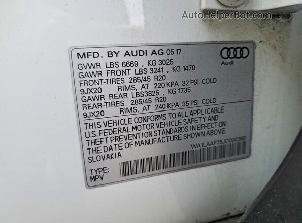 WA1LAAF75JD000360 2018 AUDI Q7 Белый Вид наклейки с VIN-кодом