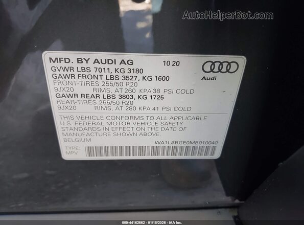 WA1LABGE0MB010040 2021 AUDI E-TRON Gray Engine compartment view