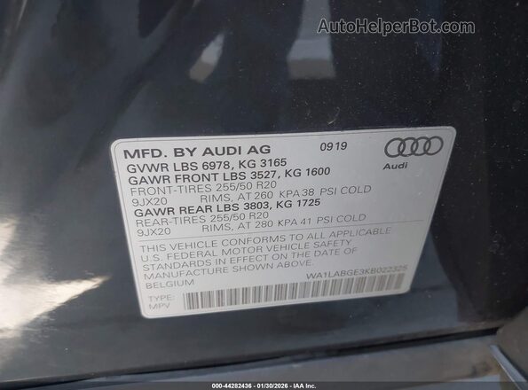 WA1LABGE3KB022325 2019 AUDI E-TRON Black Engine compartment view