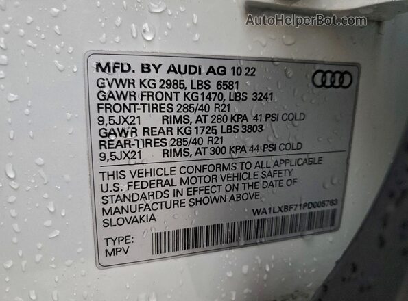 WA1LXBF71PD005763 2023 AUDI Q7 Белый Вид наклейки с VIN-кодом