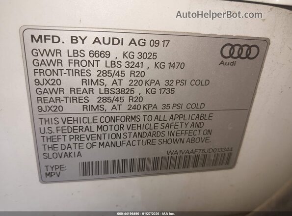 WA1VAAF75JD013344 2018 AUDI Q7 Белый Вид подкапотного пространства