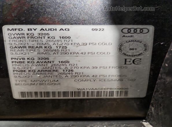 WA1VAAGE6PB009935 2023 AUDI E-TRON Gray Widok wnętrza 360 stopni