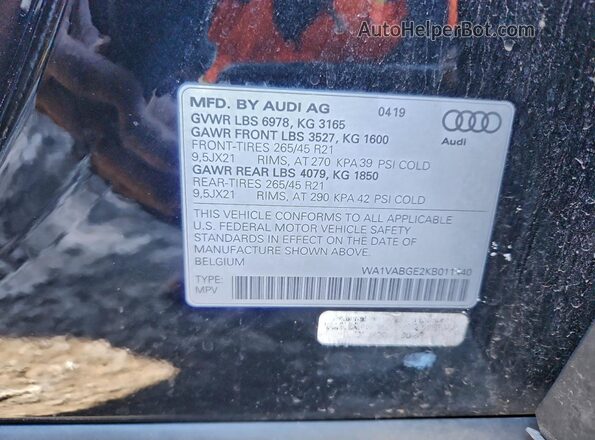WA1VABGE2KB011440 2019 AUDI E-TRON Черный Вид наклейки с VIN-кодом