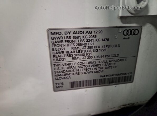 WA1VXAF79MD027170 2021 AUDI Q7 Белый Вид наклейки с VIN-кодом