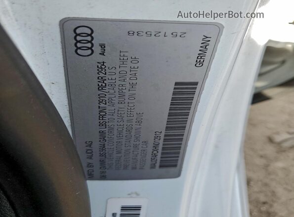 WAU2FAFCXHN012912 2017 AUDI S7 Белый Вид наклейки с VIN-кодом