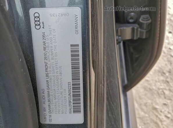 WAU2FBFC0JN092233 2018 AUDI S7 Черный Вид наклейки с VIN-кодом