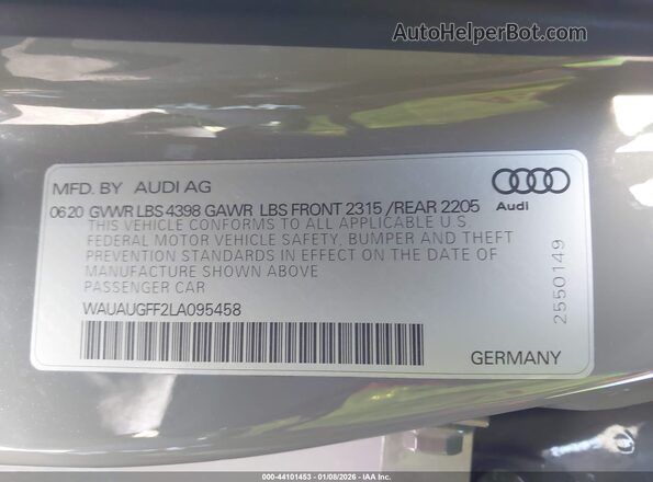 WAUAUGFF2LA095458 2020 AUDI OTHER Серый Вид подкапотного пространства