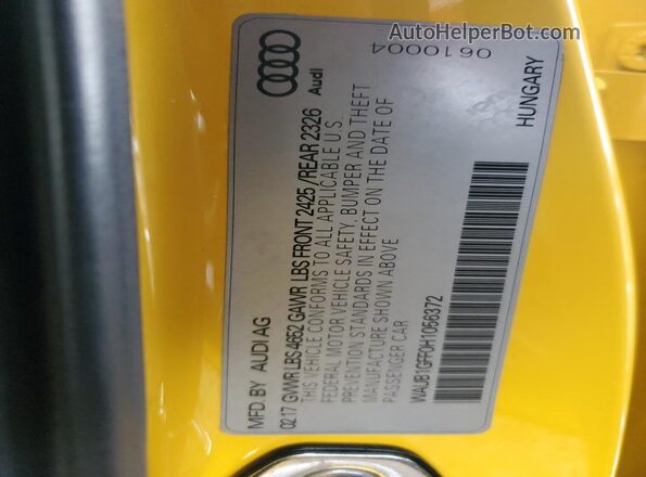 WAUB1GFF0H1056372 2017 AUDI S3 Yellow Widok naklejki z numerem VIN