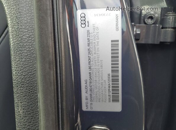 WAUB1GFF4KA123336 2019 AUDI S3 Gray Widok naklejki z numerem VIN