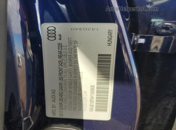 WAUB1GFFXH1069808 2017 AUDI S3 Синий Вид подкапотного пространства