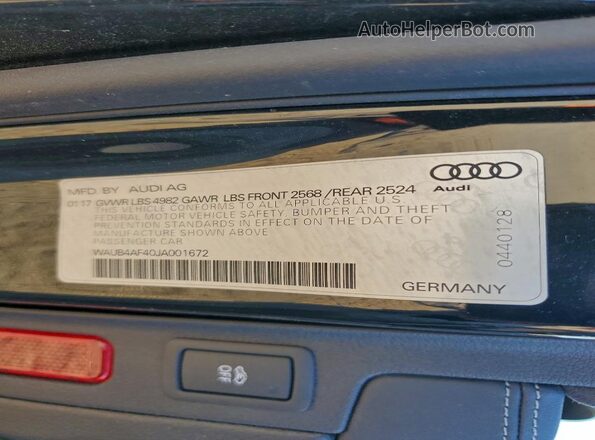 WAUB4AF40JA001672 2018 AUDI S4 Черный Вид подкапотного пространства