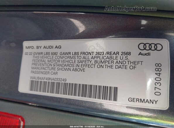 WAUB4AF49NA033249 2022 AUDI S4 Серый Вид подкапотного пространства