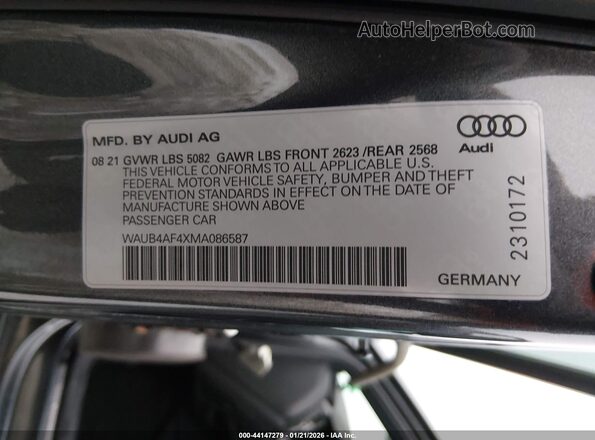 WAUB4AF4XMA086587 2021 AUDI S4 Gray Widok komory silnika