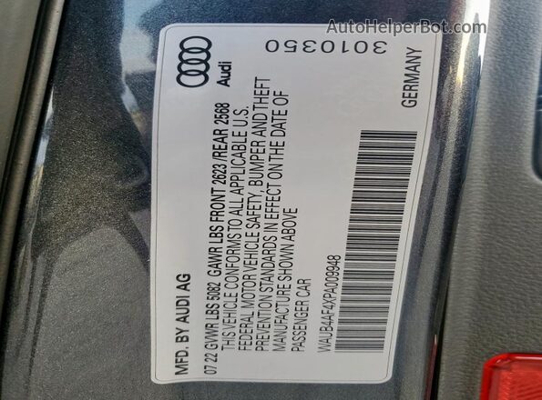 WAUB4AF4XPA009948 2023 AUDI S4 Purple Widok naklejki z numerem VIN